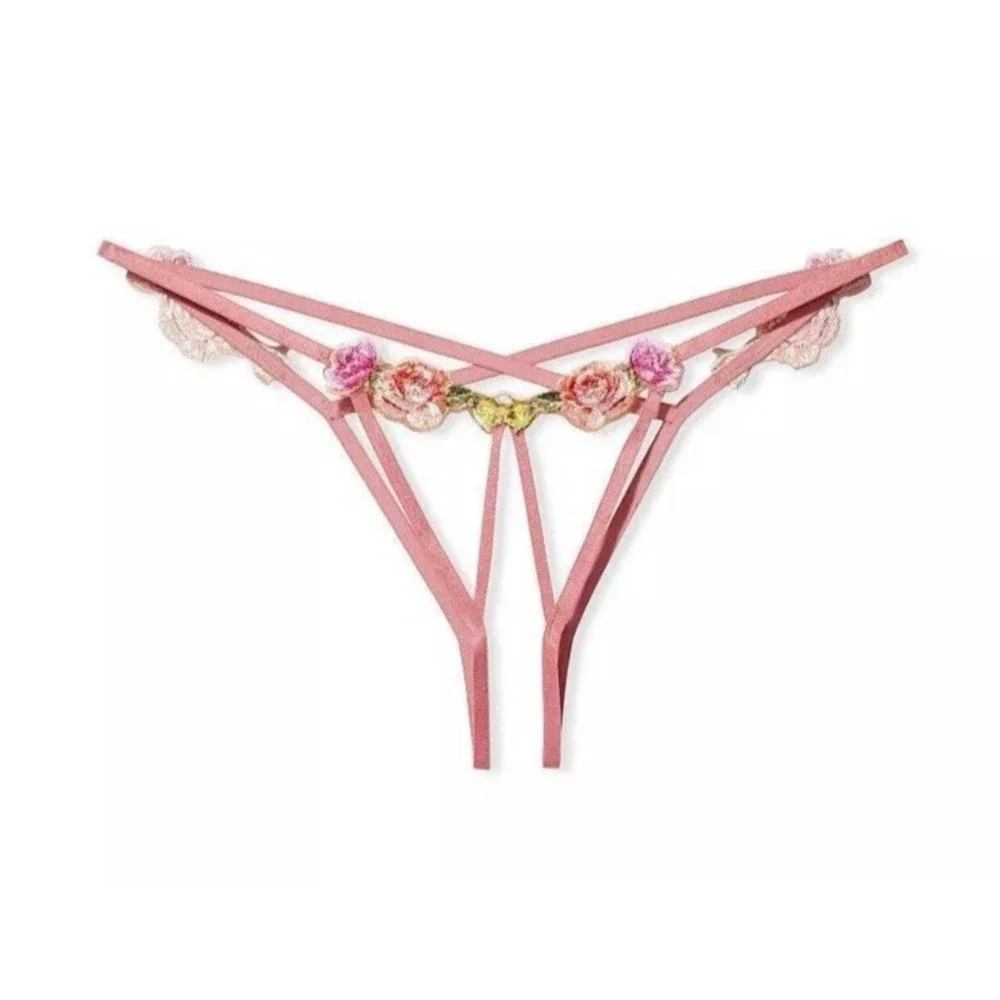 Victoria's Secret Very Sexy Garter & Thong Set Sz‎ M Dusty Rose Embroidery Pink